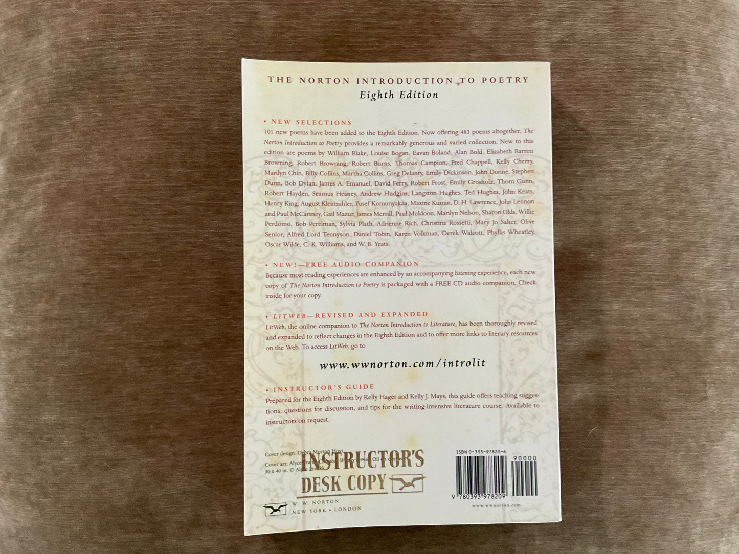 The Norton Introduction to Poetry 8th Edition edited by J. Paul Hunter, Alison Booth and Kelly J. Mays